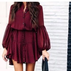 Vici Plaid Balloon Sleeve Dress NWT Large